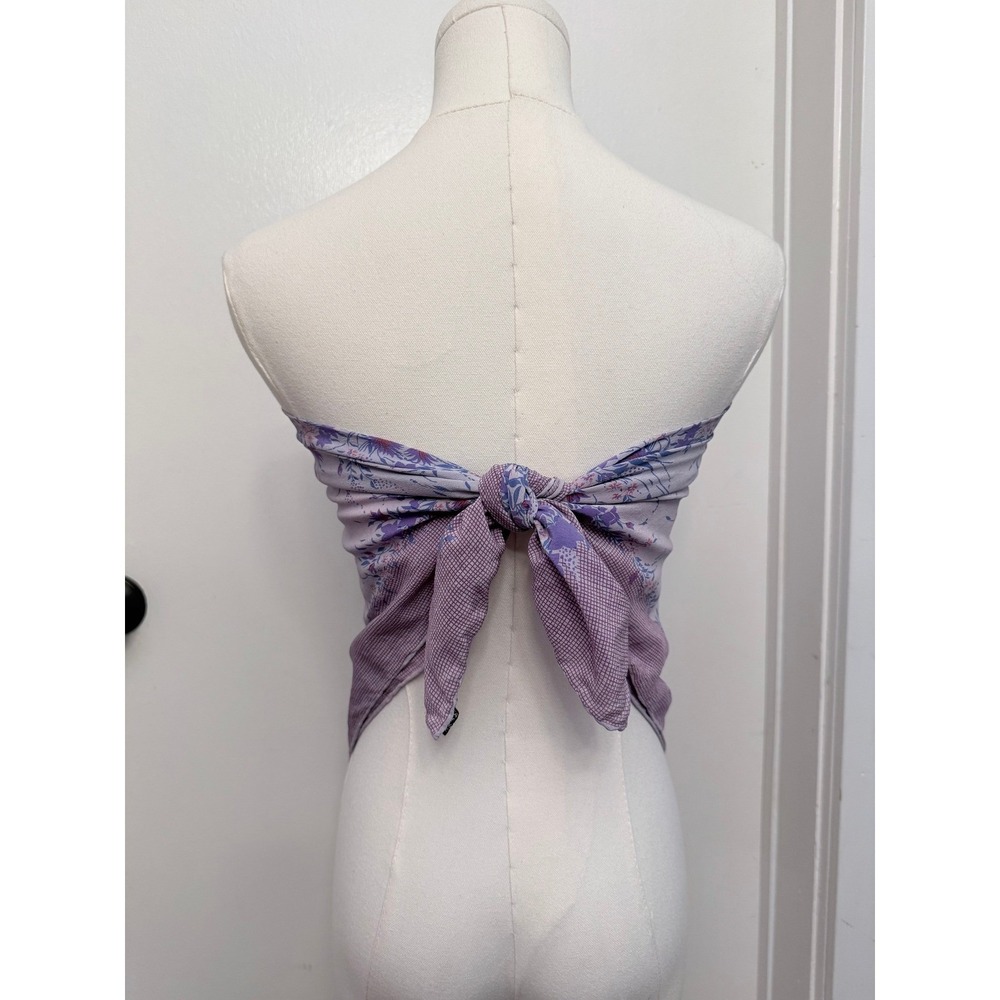 Vintage 90s Italy Pure Silk Lavender Floral Grid Oblong Scarf Wrap Bandana Top - Picture 2 of 6